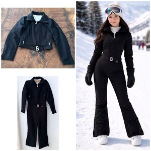 Bogner Black “B” Logo Belted Detachable Ski Snowboarding Pant Jacket Ski Suit